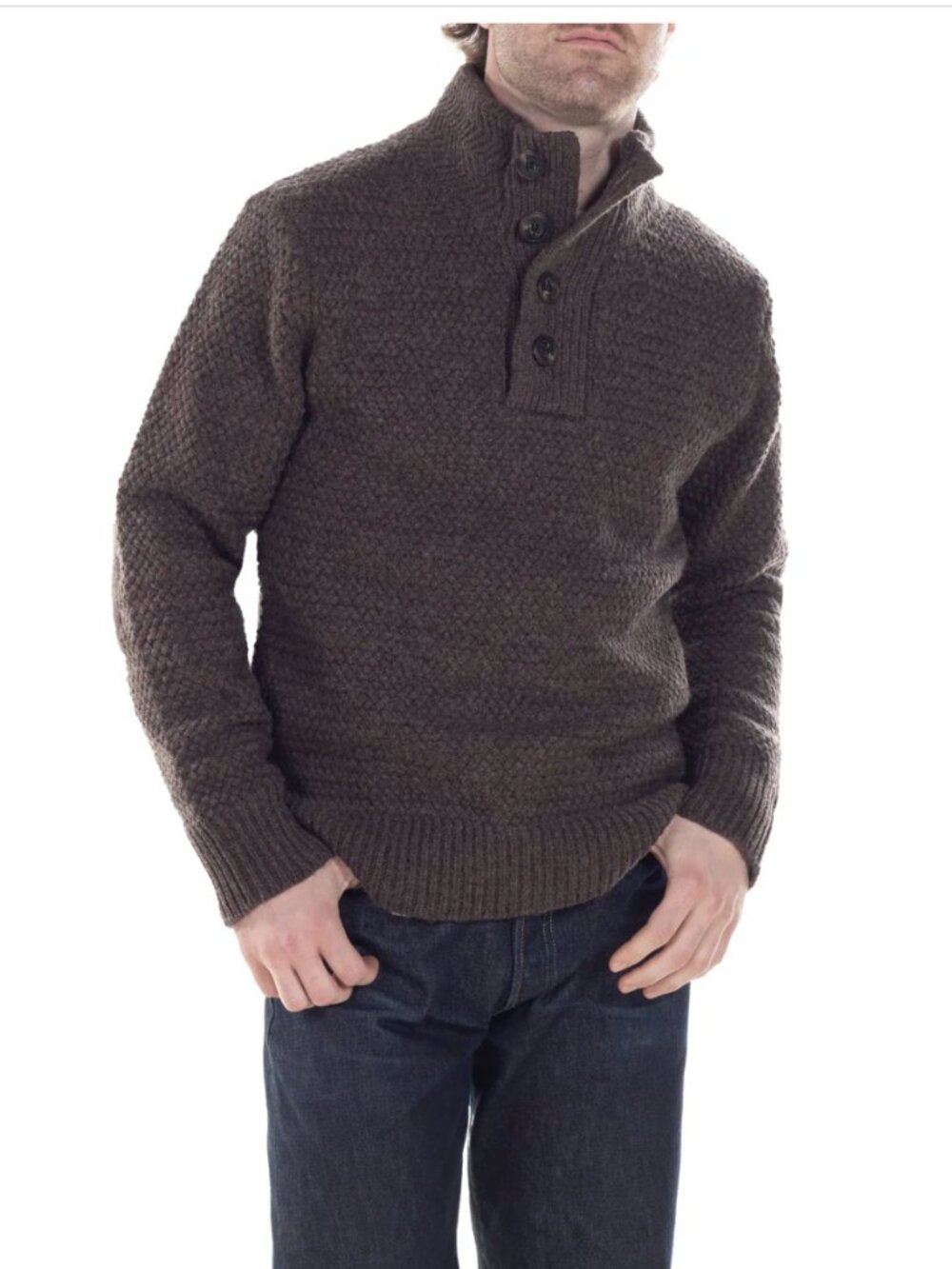 SCHOTT BROS Wool Blend Military Style Funnel Neck Brown Coffee Bean Sweater XL